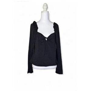 NWT Melrose & Market Black Ruched Tie Long Sleeve Top XL 🖤